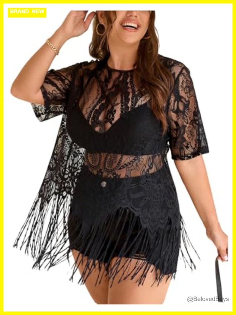 Plus Size Fringe Lace Top Boho Festival Concert Outfit Short Sleeve
